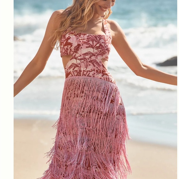 Pink/Purple Print Fringe Dress - Picture 3 of 6